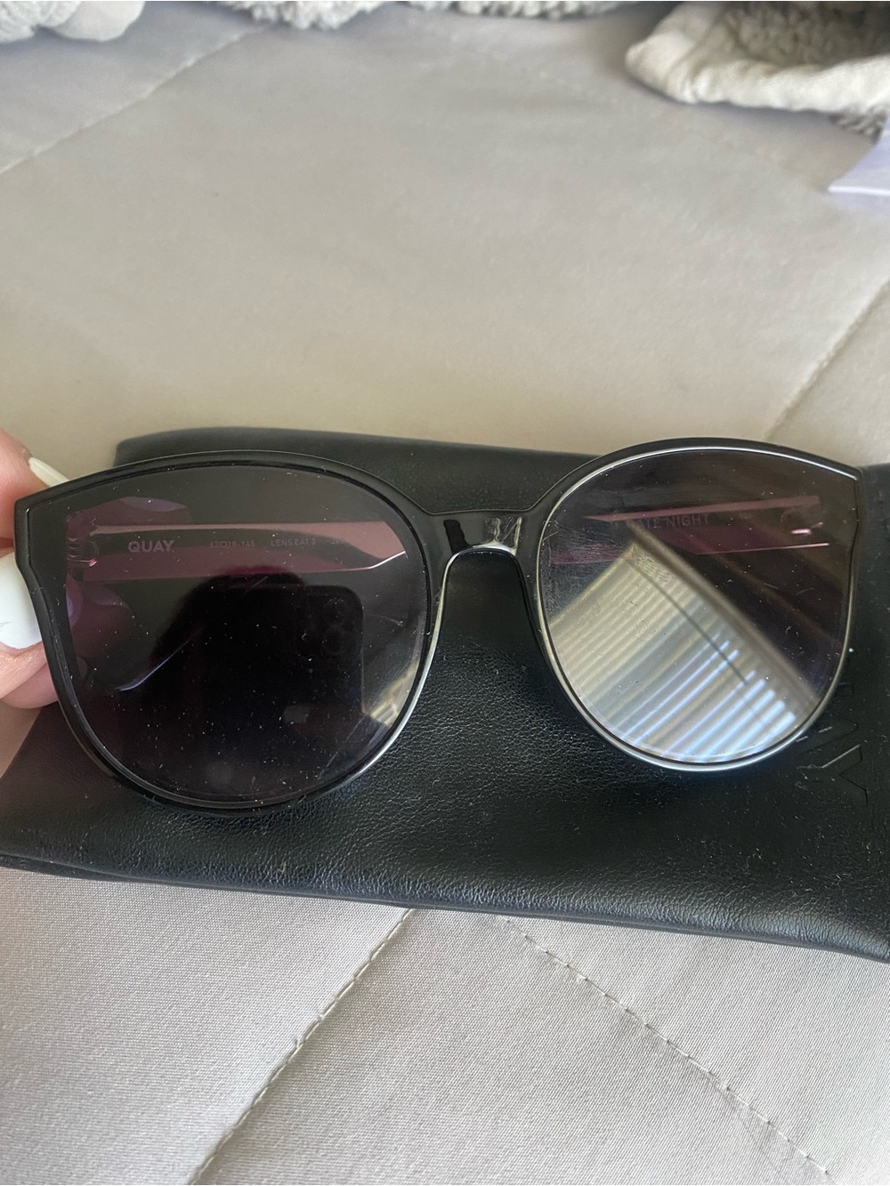 Quay Australia Black Cat-Eye Sunglasses with Dark Lenses